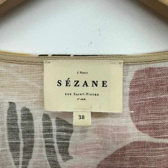 Sezane Women’s Mathilda Linen Blend Wrap Midi Dress Multicolor Tropical Floral - Picture 4 of 11